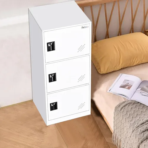 Miniatura 5 de MECOLOR - Casillero pequeño vertical de un solo nivel con cerrojo de candado, almacenamiento de 2 o 3 compartimientos; para empleados, hogar, Blanco