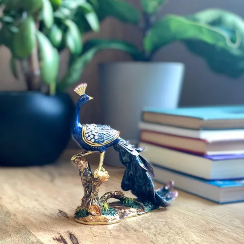 Miniatura 3 de KALIFANO Joyero de pavo real en rama con cristales de Swarovski y piedras preciosas hechas para almacenamiento y organización, aretes hechos a mano