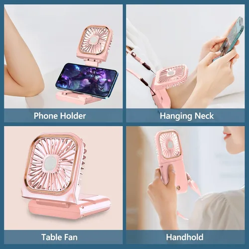 Miniatura 4 de Ventilador de cuello portátil mini silencioso de mano personal plegable USB recargable operado para el hogar, oficina, exteriores, viajes, 3000mAh