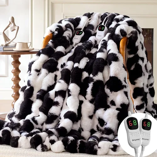 Miniatura 13 de Anysay Manta térmica con 1/2/4/6/8 horas de apagado automático, 10 niveles de calor, 50 x 60 pulgadas, acogedora manta eléctrica de piel de conejo