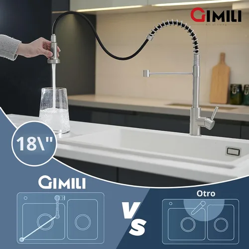 Miniatura 3 de GIMILI Grifo de cocina con pulverizador desplegable orificio único grifo de fregadero de acero inoxidable, adecuado para granjas, RV, lavandería