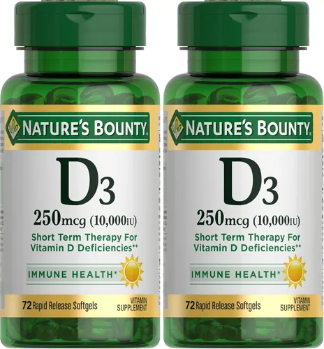 Miniatura 8 de Nature's Bounty Vitamina D para apoyo inmunológico, la vitamina D proporciona apoyo inmunológico y promueve huesos saludables, 10000IU, 72 cápsulas