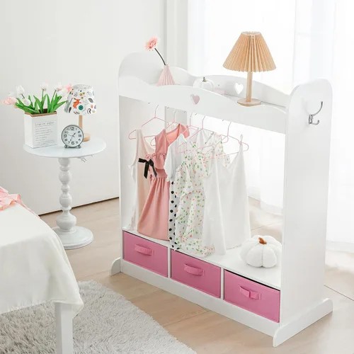 Miniatura 9 de RELIANCER Armario de disfraces para niños con espejo, armario colgante abierto con estante para ropa, vestidor de almacenamiento de disfraces