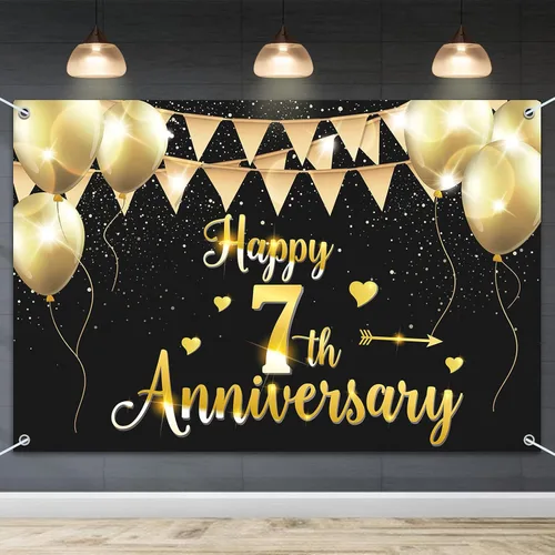Miniatura 20 de HAMIGAR Fondo de pancarta de feliz 15 aniversario de 6 x 4 pies, 15 decoraciones de aniversario de boda, suministros para fiestas, color negro