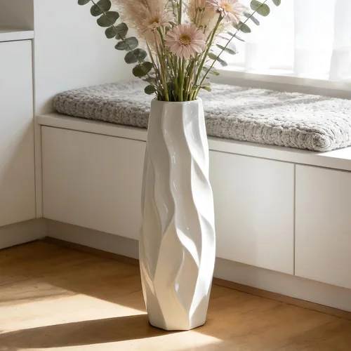 Florero de suelo de 17.7 pulgadas de alto, color blanco, de cerámica, grandes jarrones decorativos para decoración moderna del hogar, sala de estar,