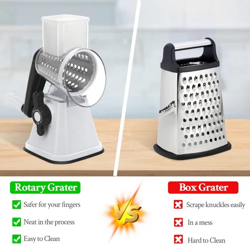 Miniatura 7 de Ralladores de queso con asa, trituradora manual de queso, rallador giratorio con 3 cuchillas de tambor reemplazables para verduras, frutas, Verde