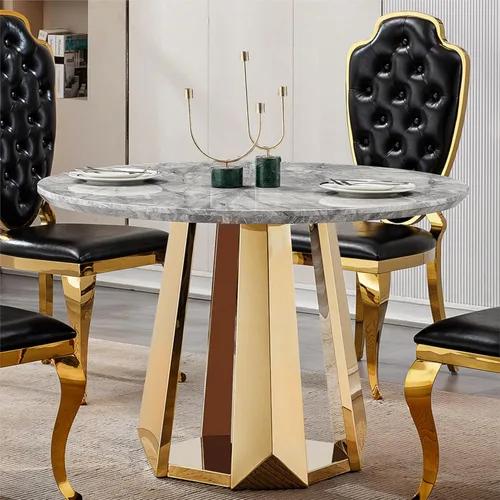 Mesa de comedor redonda de 47 pulgadas, mesa de cocina redonda moderna de mediados de siglo para 4 a 6 personas, mesa de mármol sintético de alto