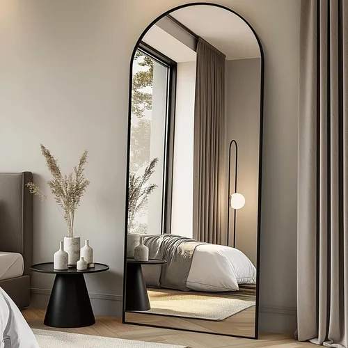Miniatura 2 de Espejo de longitud completa, espejo de piso de 71 x 30 pulgadas con soporte, espejo de pared arqueado, espejo grande de cuerpo completo con marco