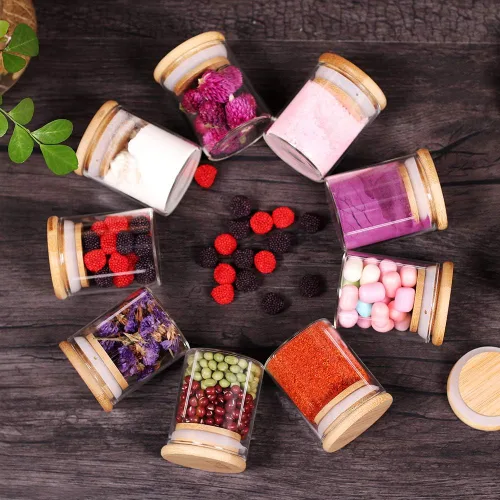 Miniatura 4 de Tzerotone Juego de tarros de especias, 2.5 onzas, 20 piezas, tarros de vidrio con tapas herméticas de bambú y etiquetas, mini recipientes 2.5oz/20pcs