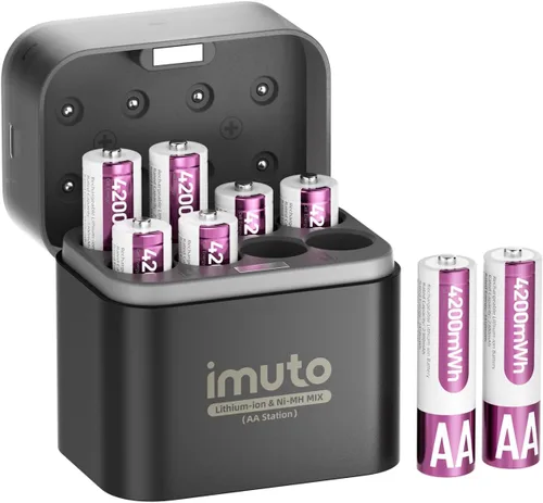 Miniatura 9 de imuto Baterías recargables AA, baterías de litio de 2500 mWh AA, paquete de 4, salida de 1.5 V 2 A, doble batería, vida útil de más de 1600 ciclos
