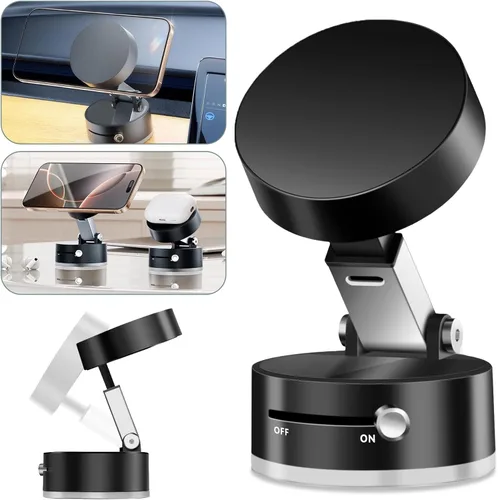 Soporte magnético plegable para teléfono con succión al vacío, soporte multifuncional para teléfono con succión al vacío, soporte magnético Negro