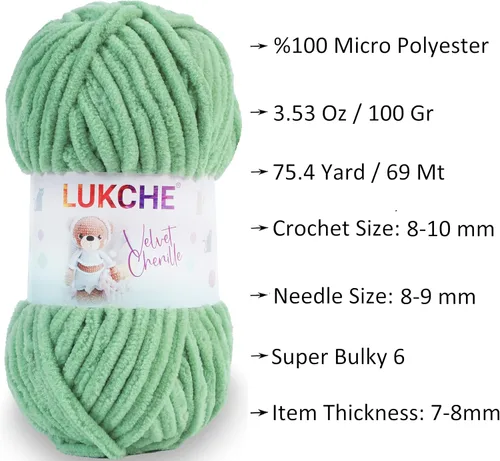 Miniatura 3 de Hilado de chenilla de terciopelo para amigurumi y punto de crochet súper voluminoso 100 gr (69,0 m) (Grosor del hilo 8 mm) (Verde espárrago) 1