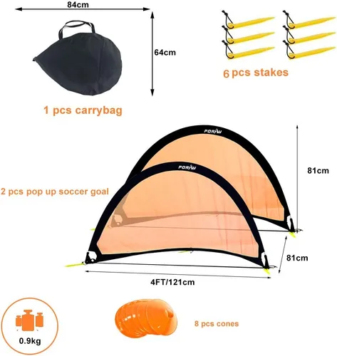 Miniatura 2 de Poray Soccer Goal for Kid Easy-up Set of Two Portable Soccer Net 210D Oxford with 8 Field Marker Cones Extra Stakes Fun for Backyard and Soccer
