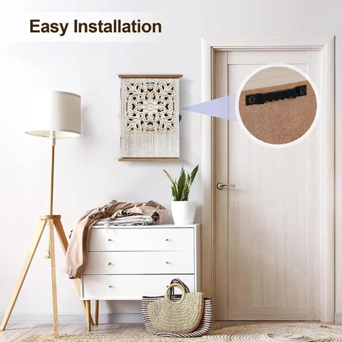 Miniatura 6 de Soporte para llaves de pared con caja de llaves y gabinete de llaves, ganchos de pared de madera para colgar en la pared, estante rústico