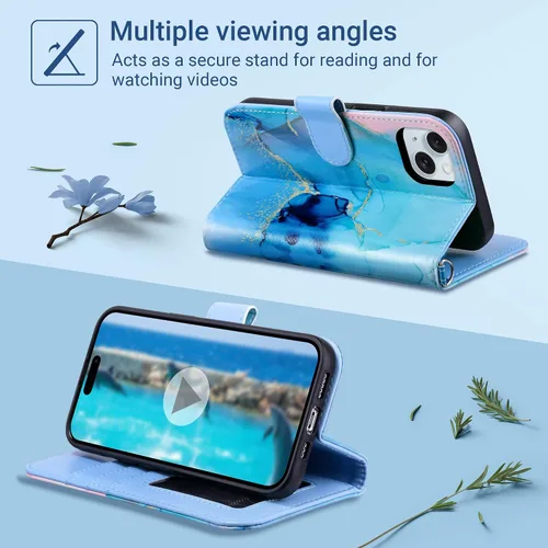 Miniatura 3 de ULAK Funda compatible con iPhone 15 tipo cartera para mujer, funda tipo cartera de piel PU premium con función de soporte, función de tarjetero