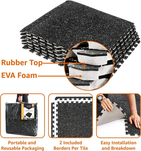 Miniatura 5 de Tapete Sivan Health and Fitness® de goma de alta densidad en forma de puzle para hacer ejercicio - Mosaico que encaja para gimnasia - 2,2 m2 Negro