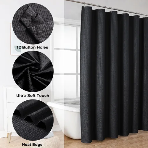 Miniatura 9 de OVZME Cortina de Ducha de Tela Berry Black - Cortina de Baño de Tela Suave de Calidad Gruesa de Hotel con Relieve 3D, Material Texturizado Repelente