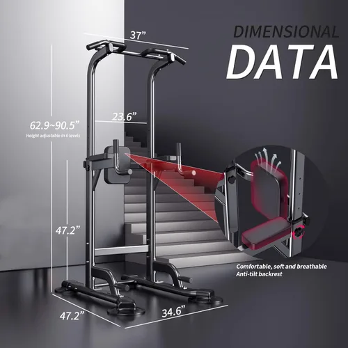 Miniatura 5 de Power Tower - Estación de dominadas y inmersión de altura ajustable, multifunción para entrenamiento de fuerza en el hogar, estación de X