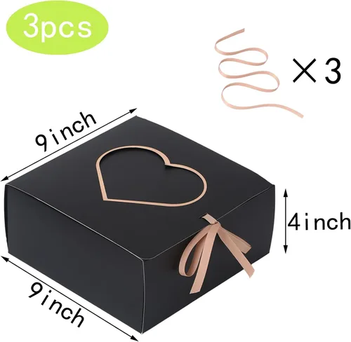 Miniatura 2 de Dekun 3 cajas de regalo con tapas a granel para regalos, cajas de papel con forma de corazón de 9 x 9 x 4 pulgadas, perfectas para regalos de dama