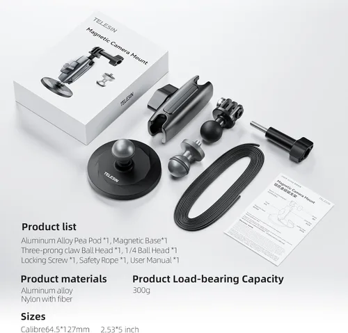 Miniatura 5 de TELESIN Montura magnética 360 Montaje magnético metálico para Go Pro Insta360 X4/X5 Accesorio, Soporte de liberación rápida para automóvil