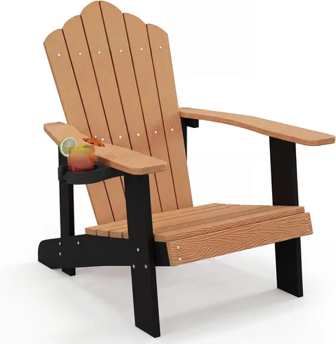 Miniatura 18 de Tangkula Silla Adirondack de gran tamaño, sillas de patio con soporte ajustable para tazas, sillones con caderas y listones, resistente a