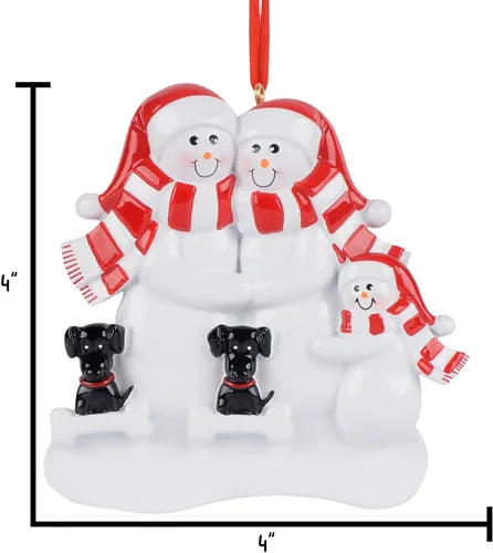 Miniatura 3 de Adorno 3D de familia de 3 con perros, adornos de Navidad personalizados para familia 2025 Muñecos de nieve con 2 perros negros, adornos
