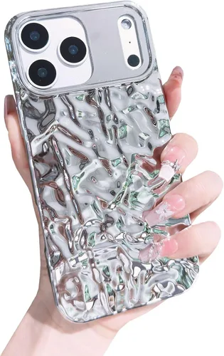 Miniatura 25 de Funda compatible con iPhone 14 Pro, Diseño Lindo de Lujo con Papel de Estaño Plisado, Fundas de Teléfono de Moda para Mujeres, Electrochapado