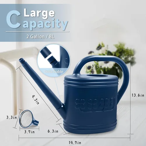 Miniatura 3 de Regadera de 2 galones, regadera al aire libre para plantas, regadera de jardín con boquilla larga extraíble y cabezal de rociador de acero Azul