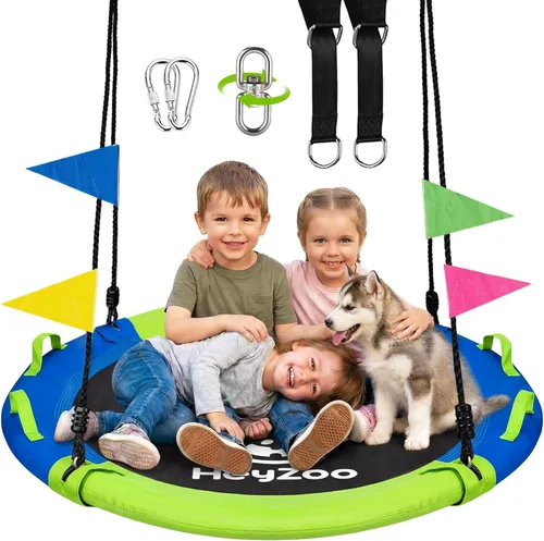 Miniatura 10 de HeyZoo Columpio de árbol de 43 pulgadas, juego de columpio de platillo de capacidad de peso de 900 libras para niños, viene con giro de 360 grados