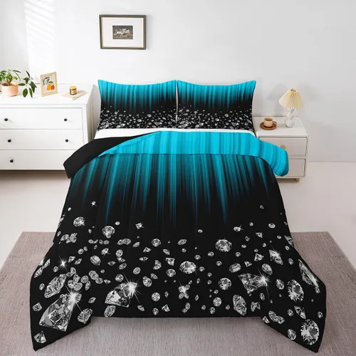 Miniatura 13 de Juego de ropa de cama individual de panal para niños y niños, color negro, verde azulado, azul, hexagonal, geométrico, patrón de colmena, edredón