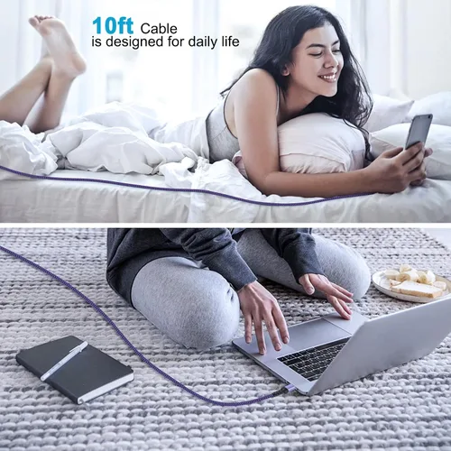 Miniatura 6 de Cable de carga rápida Samsung de 10 pies para Google Pixel 10/10 Pro/10 Pro XL/9a/9 Pro XL Fold/7a/6a/8Pro/8/8a/5/4, Samsung Galaxy S25, cable USB