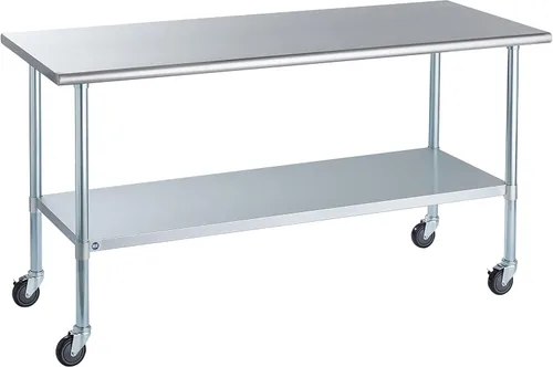Miniatura 68 de Mesa de acero inoxidable para preparación y trabajo con protector contra salpicaduras, 24x72 pulgadas