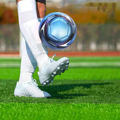 Miniatura 7 de Balón de fútbol azul tamaño 3, tamaño 5 superficie de poliuretano apretado tejido color vivo con bomba y aguja adecuado para entrenamiento práctica