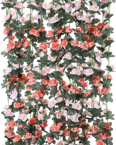 Miniatura 2 de PARTY JOY 8 piezas 65.6 pies Guirnalda de Flores, Vid de Rosa Falsa Flores Artificiales Guirnalda de Hiedra Rosa Colgante para Decoración de Pared