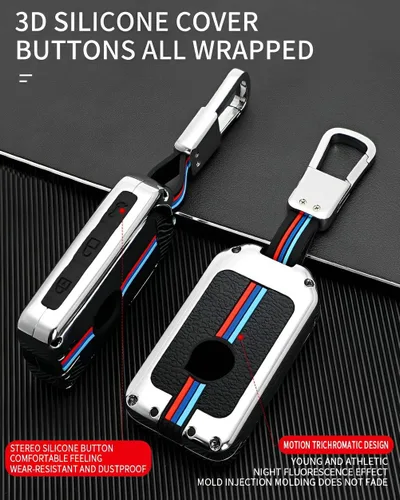 Miniatura 3 de Funda de metal para llavero Volvo compatible con XC60 XC90 XC40 S60 S90 V60 V90 (VOB-plateado)