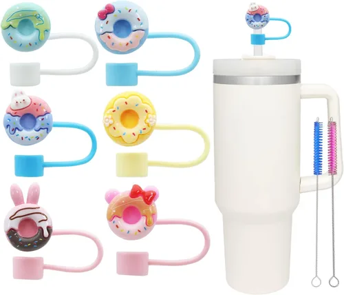 Miniatura 20 de 8Pcs Cute 10mm Animal Straw Covers Cap for Stanley Cup,Silicone Straw Toppers Compatible with Stanley 30&40 Oz Tumblers with Handle, Dust-Proof