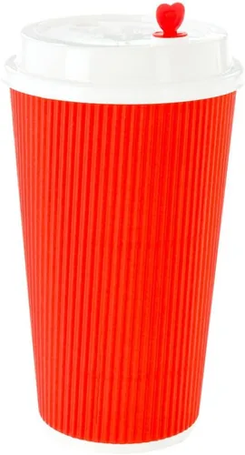 Miniatura 12 de Restaurantware Vasos de café desechables de pared ondulada de 16 onzas, 500 vasos de papel rojo aislados con diseño de borde enrollado, las tapas se