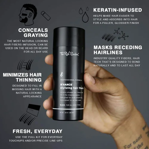 Miniatura 2 de The Rich Barber N'Hance - Fibras de construcción para el cabello, suministro para 3 meses, fibras engrosadoras para el cabello de peluquería, 0.88