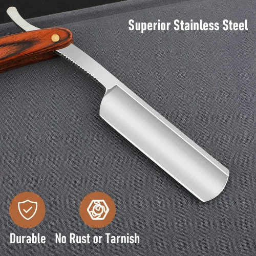 Miniatura 2 de Navaja de afeitar recta con estropajo - Afeitadora profesional de borde recto de acero inoxidable premium para barbero con estropajo para aseo