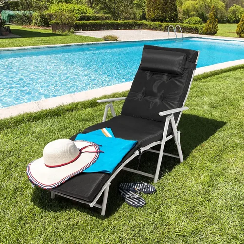 Miniatura 2 de Giantex Tumbona para exterior, silla de playa plegable reclinable con cojín extraíble y almohada para reposacabezas, tumbona de descanso al aire