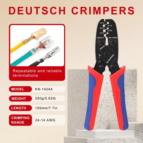 Miniatura 3 de Kit de herramienta de crimpado Knoweasy para conectores Deutsch DT: Crimpador de barril cerrado y barril abierto, herramienta de extracción
