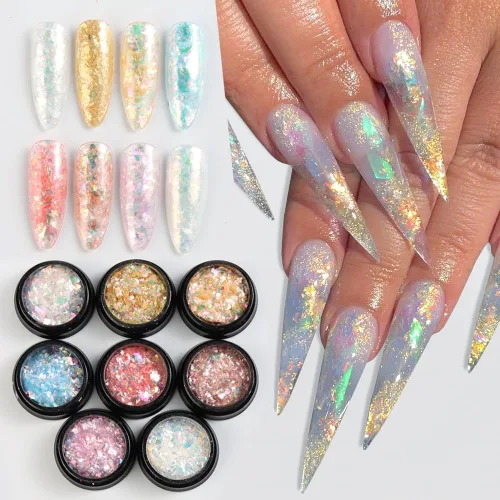 Miniatura 32 de Polvo de uñas cromado, efecto espejo, polvo metálico, 6 colores, bronce, marrón, negro, oro rosa, holográfico, purpurina cromada, pigmento en polvo