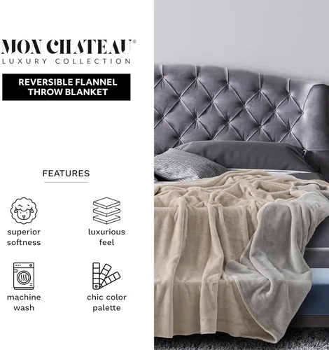 Miniatura 3 de Mon Chateau Haven - Manta reversible de franela de 98 x 92 pulgadas para sofá, cama tamaño Queen, lujosa manta de felpa ultrasuave de gran