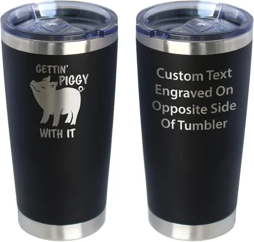 Miniatura 9 de Gettin Piggy - Vaso de café aislado con tapa deslizante, taza aislada de acero inoxidable, regalos de café con temas de cerdo, color negro