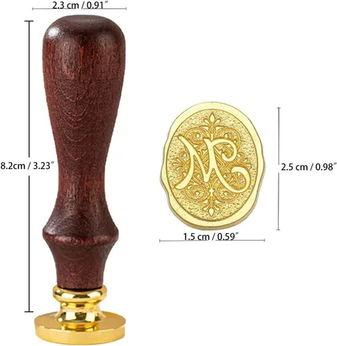 Miniatura 2 de Sello de cera inicial del alfabeto M, sello de cera de sellado de letras vintage con cabeza de latón extraíble y mango de madera, para invitación