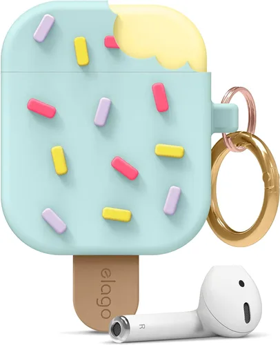 Elago - Funda con llavero para audífonos AirPods 1 y 2 de Apple en forma de helado. Menta