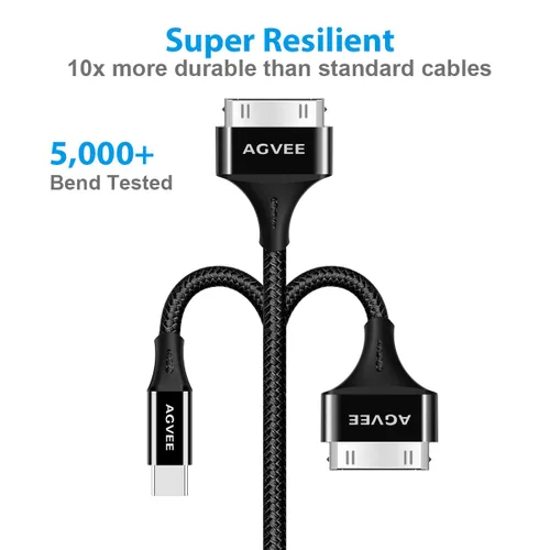Miniatura 6 de AGVEE Paquete de 2 adaptadores de cable USB-C a 30 pines de 6.6 pies para iPhone 4/4S iPad 1/2/3 iPod, carcasa de metal trenzada tipo C a 30 pines