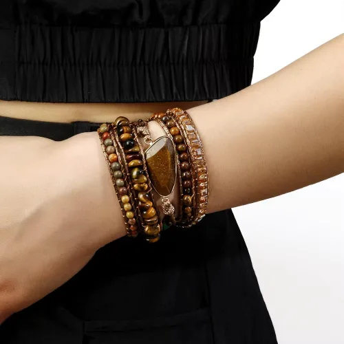 Miniatura 19 de ZOSOJONA - Pulseras bohemias hechas a mano de piedra natural, que dan vuelta, con cuentas de cristal de turquesa