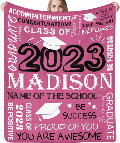 Miniatura 17 de Decoraciones de graduación 2023, manta de regalo para ella, él, felicitaciones 2023, azul oscuro, manta de graduado con nombre personalizado, No.11