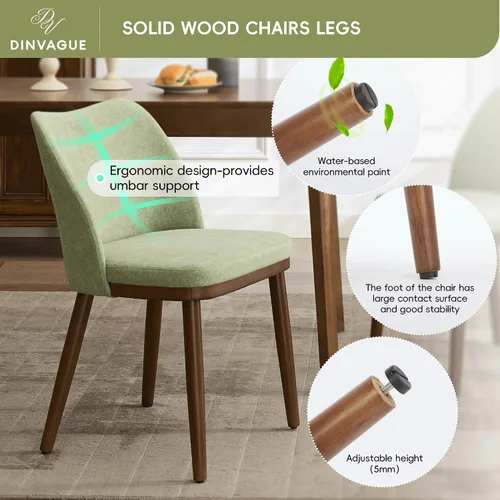 Miniatura 4 de Juego de 2 sillas de comedor, tapizadas de tela y patas de madera maciza, sillas de comedor modernas, asiento de cojines gruesos, fácil montaje